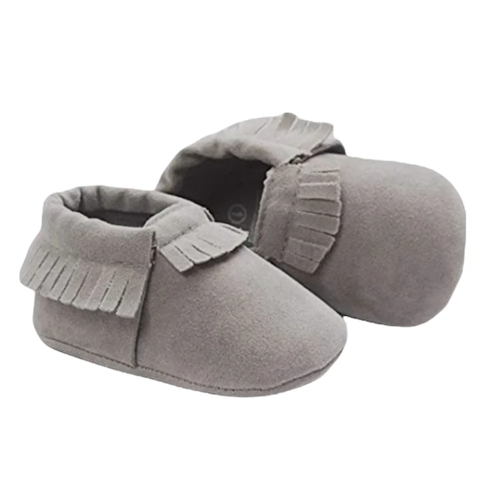 Hello Happy Baby Moccasins Shoes, Gray, 0-6 Months
